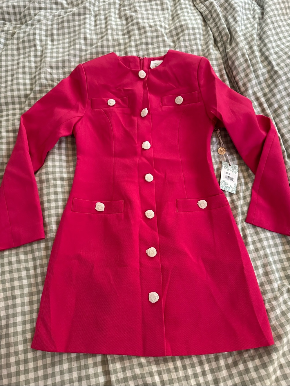 NWT Hyacinth House Magenta Pink Gold Button Dress Blazer XS